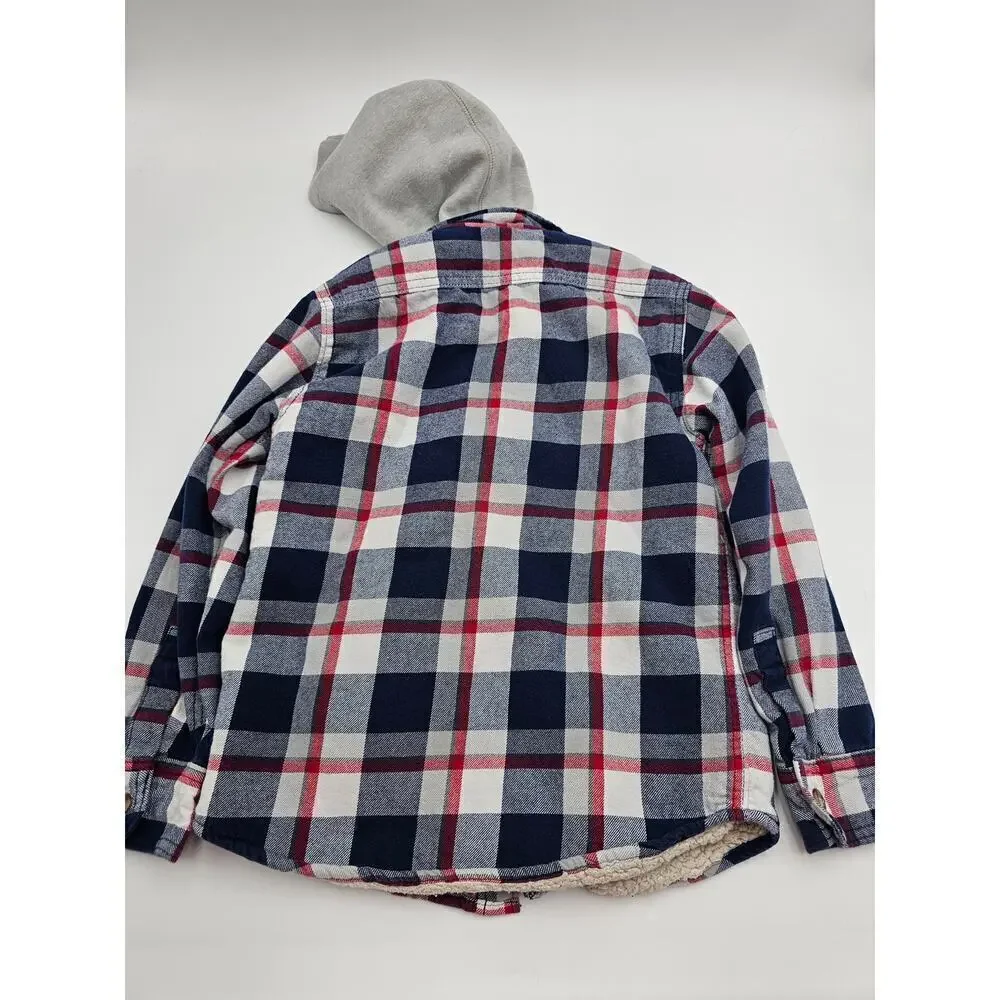 GapKids Boy's Size 6-7 Plaid Hooded Button-down Jacket with Fleece Lining